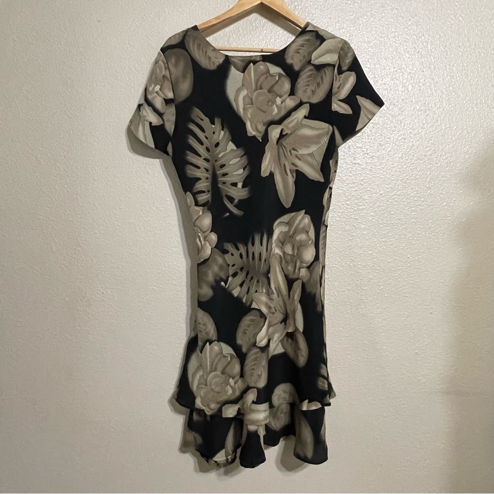 Pat Argenti Silk Floral Fairy Midi Dress (Black/Taupe) - Picture 9 of 15